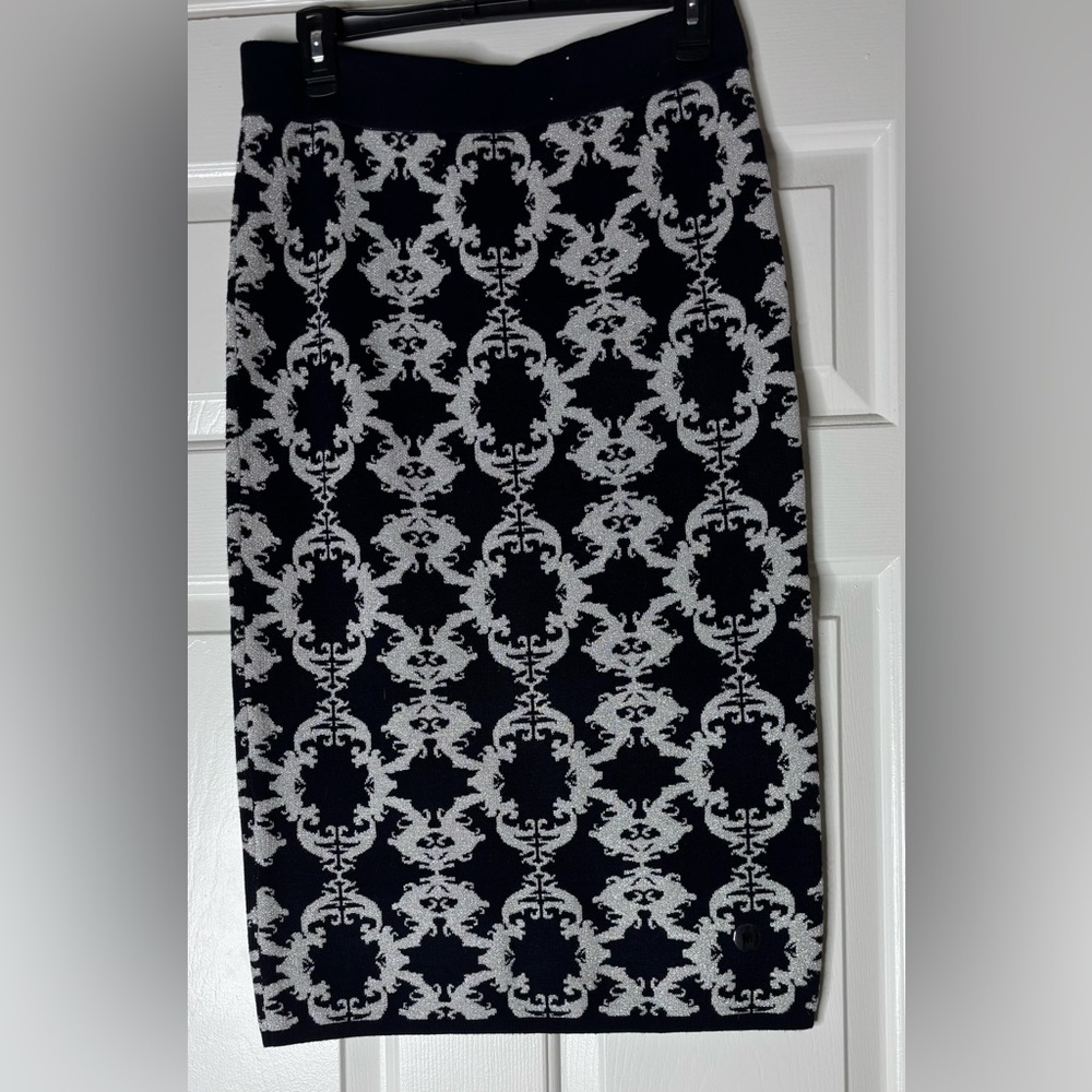 Elegant Black and White Damask Pencil Skirt
